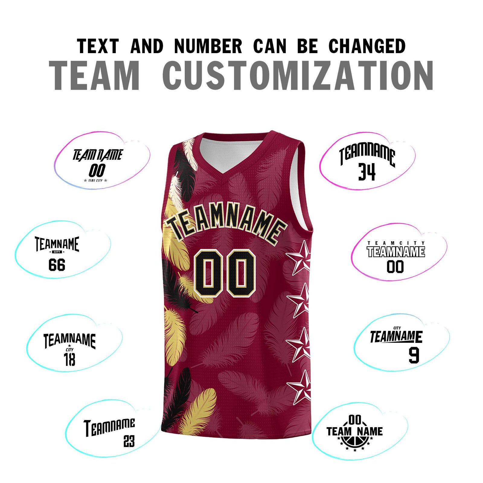 Custom Youth Basketball Jersey Crimson Black Feather Series Sports Uniform