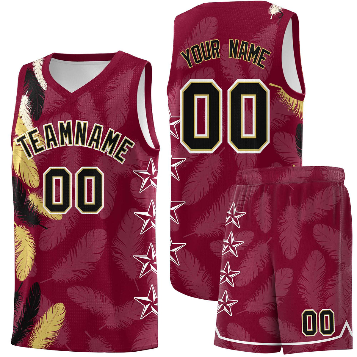 Custom Youth Basketball Jersey Crimson Black Feather Series Sports Uniform