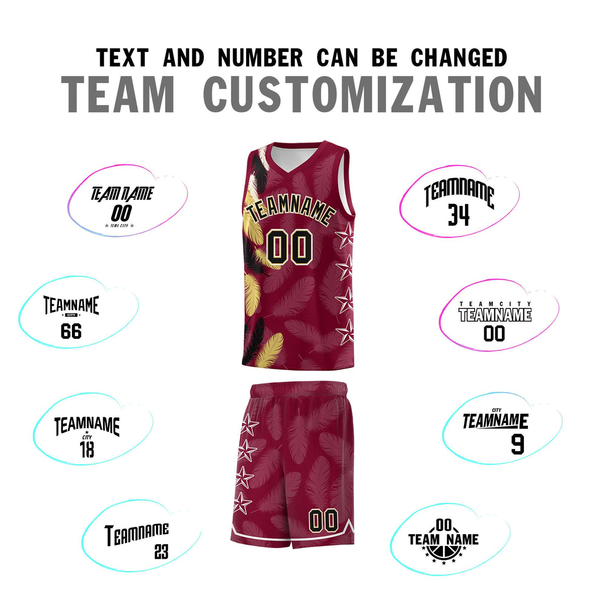 Custom Youth Basketball Jersey Crimson Black Feather Series Sports Uniform