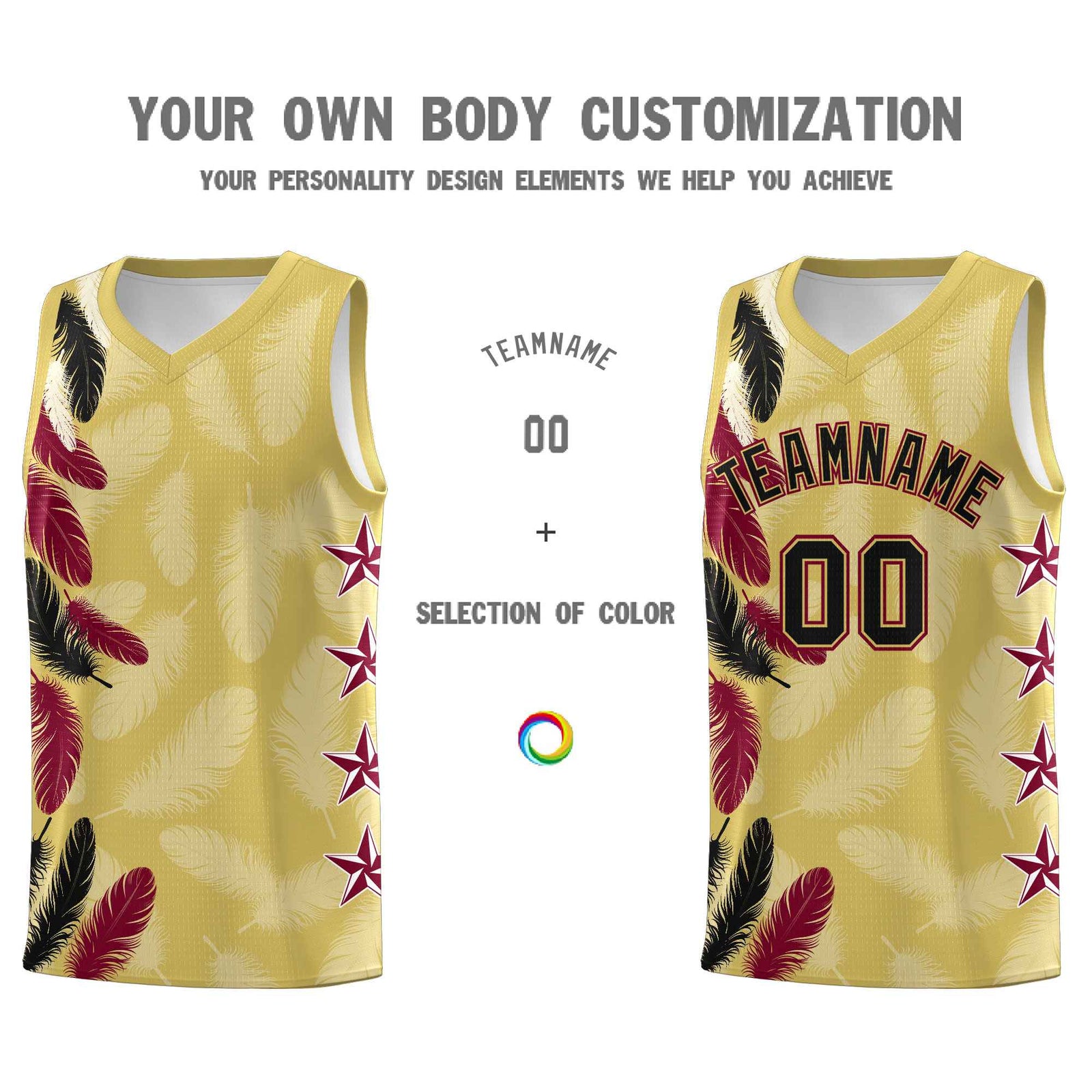 Custom Youth Basketball Jersey Old Gold Black Feather Series Sports Uniform