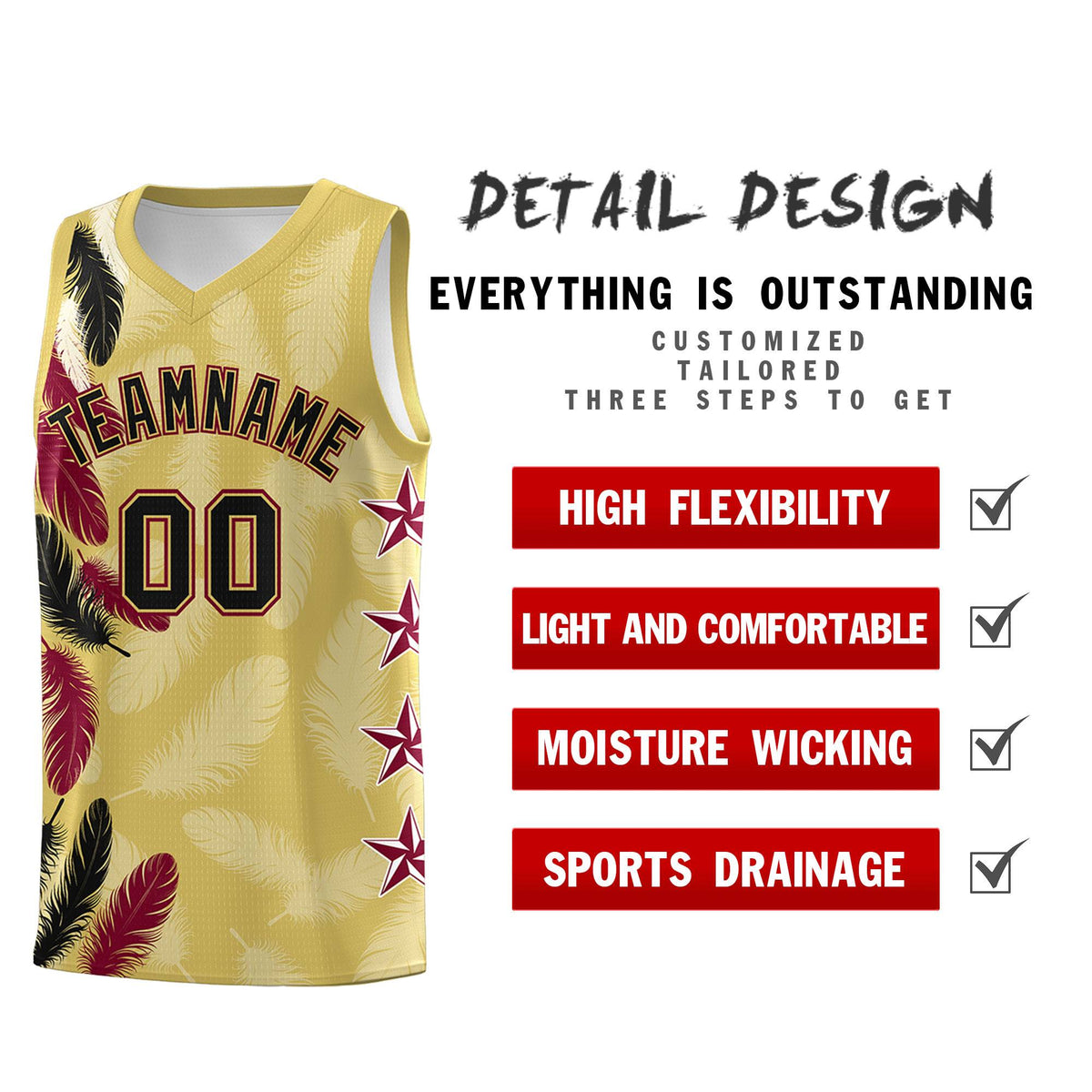Custom Youth Basketball Jersey Old Gold Black Feather Series Sports Uniform