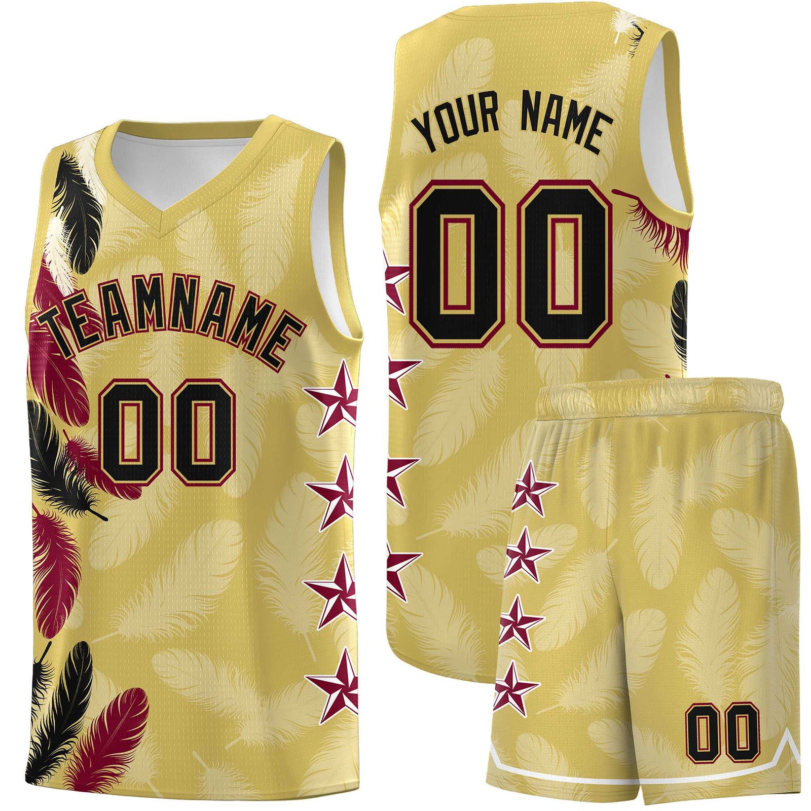 Custom Youth Basketball Jersey Old Gold Black Feather Series Sports Uniform