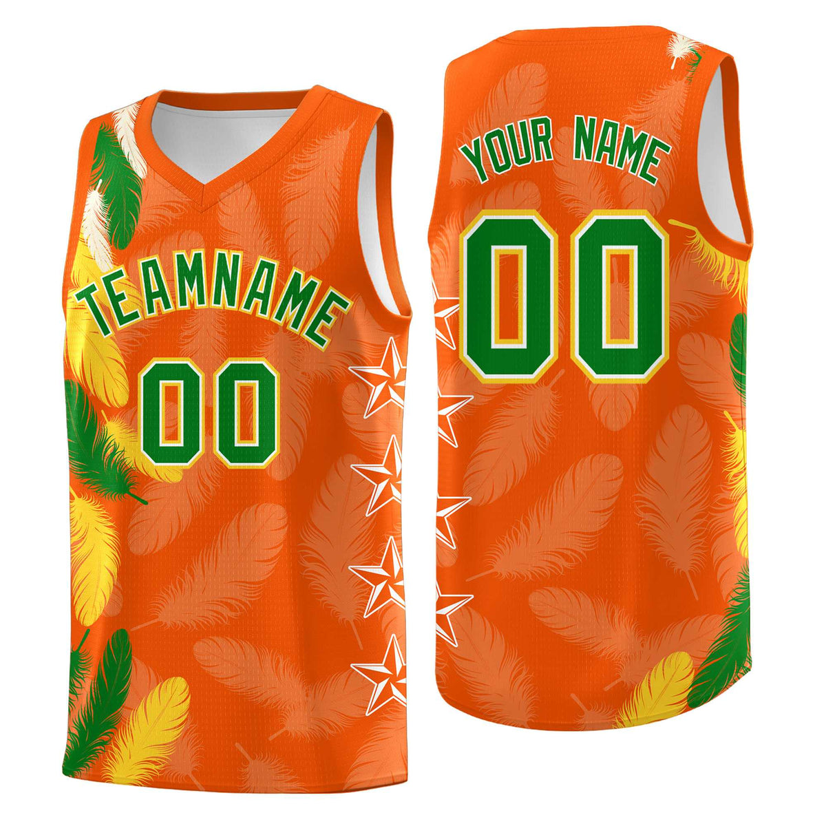 Custom Youth Basketball Jersey Orange Kelly Green Feather Series Sports Uniform