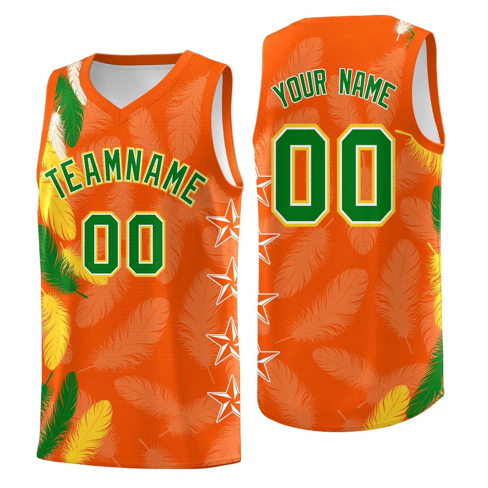 Custom Youth Basketball Jersey Orange Kelly Green Feather Series Sports Uniform