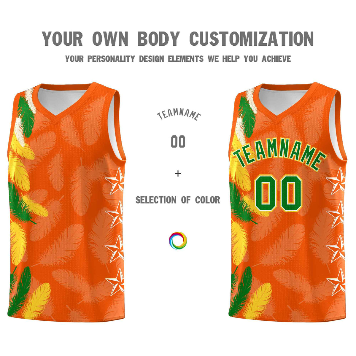 Custom Youth Basketball Jersey Orange Kelly Green Feather Series Sports Uniform