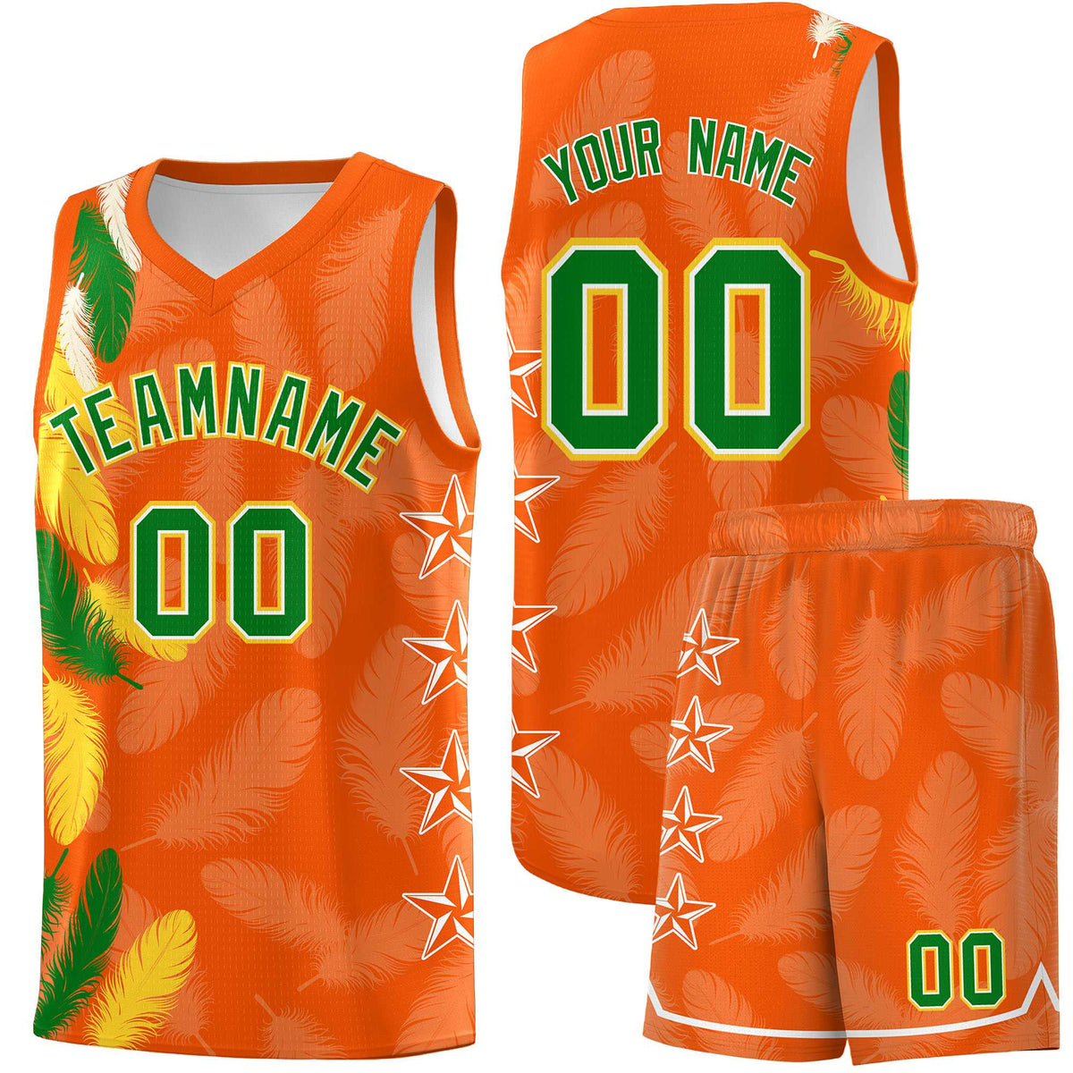 Custom Youth Basketball Jersey Orange Kelly Green Feather Series Sports Uniform