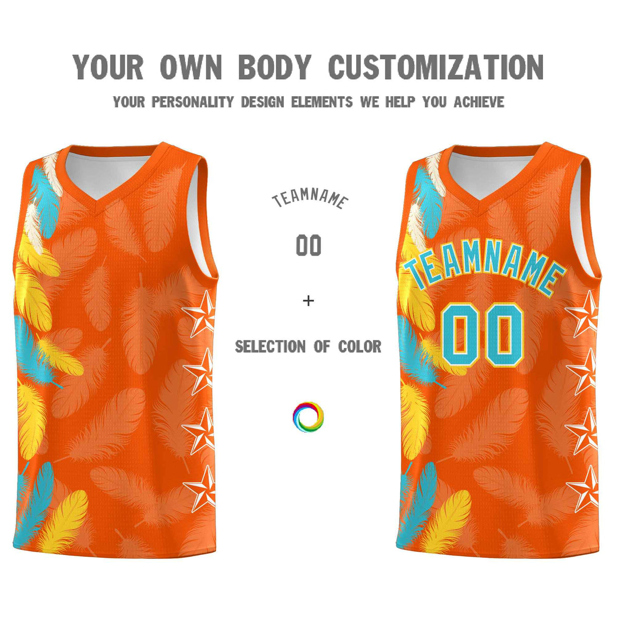 Custom Youth Basketball Jersey Orange Sky Blue Feather Series Sports Uniform
