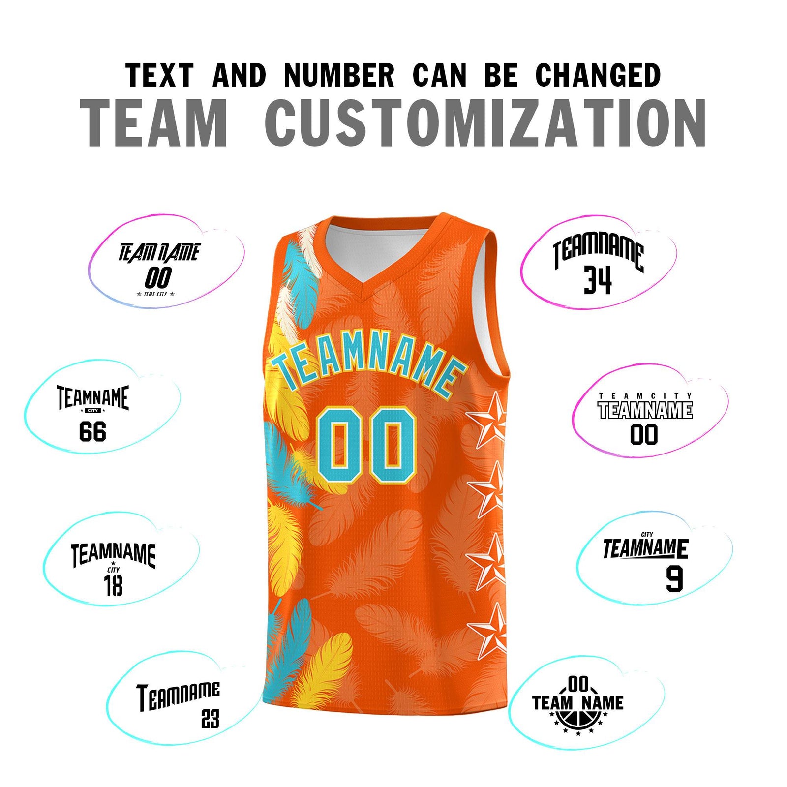 Custom Youth Basketball Jersey Orange Sky Blue Feather Series Sports Uniform