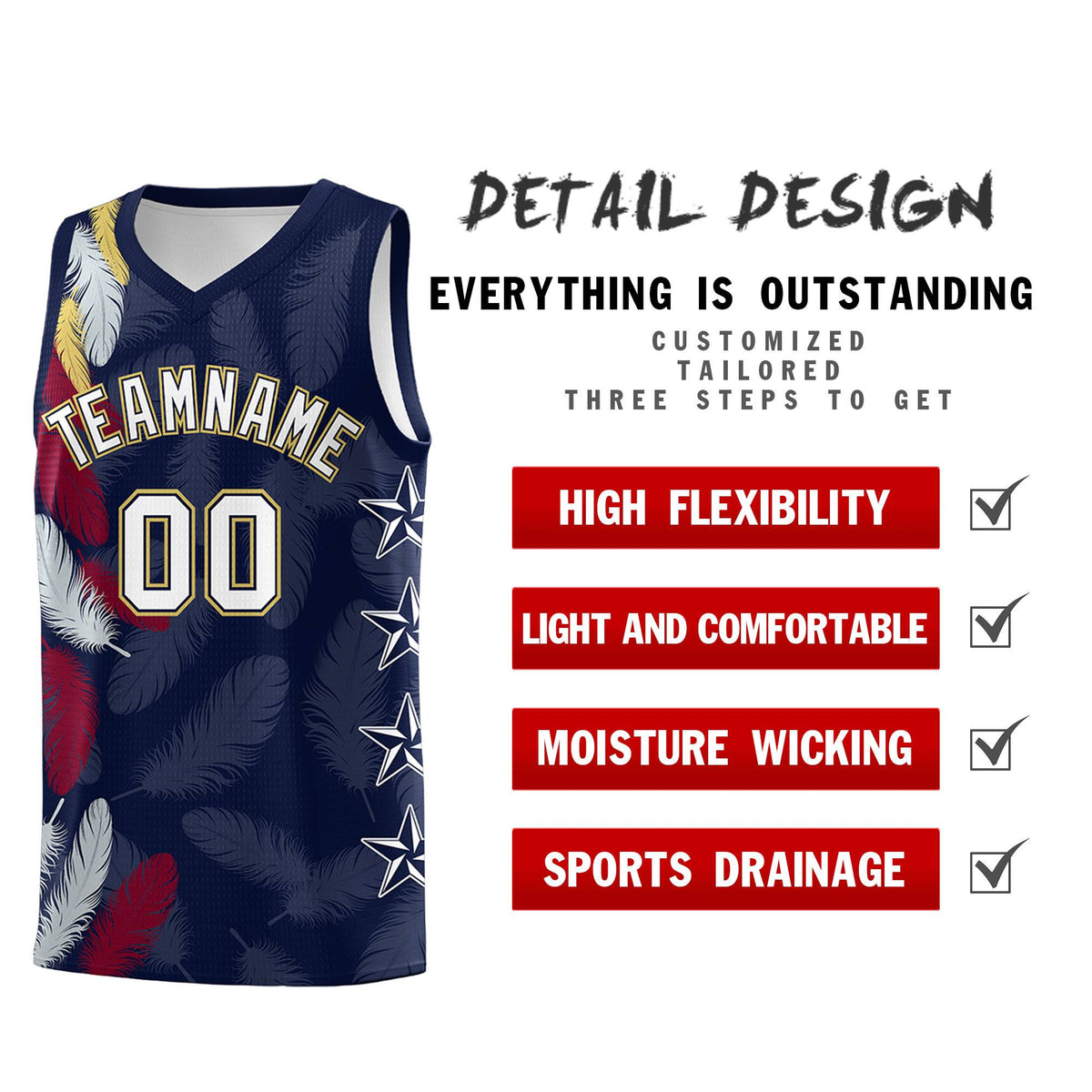 Custom Youth Basketball Jersey Navy White Feather Series Sports Uniform