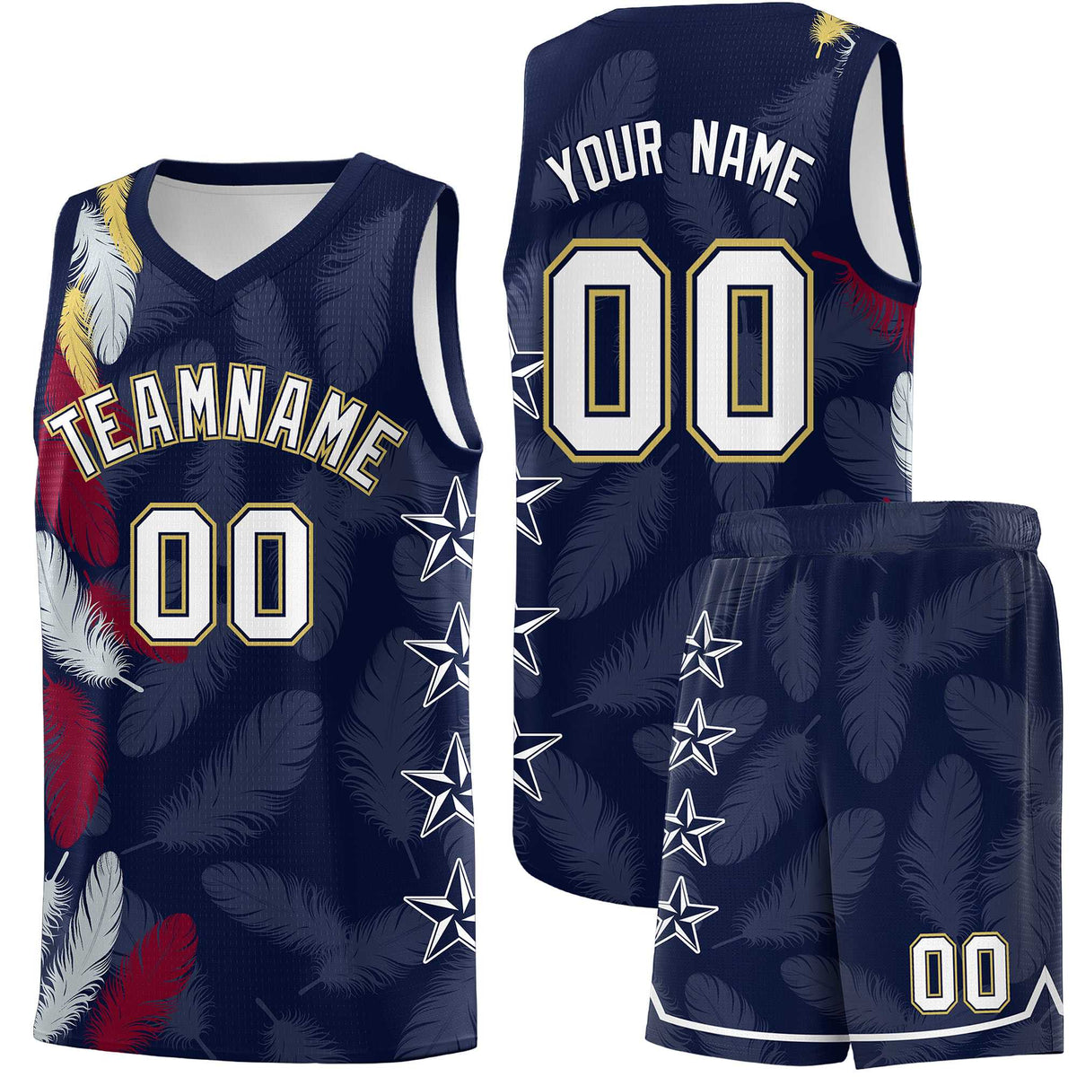 Custom Youth Basketball Jersey Navy White Feather Series Sports Uniform