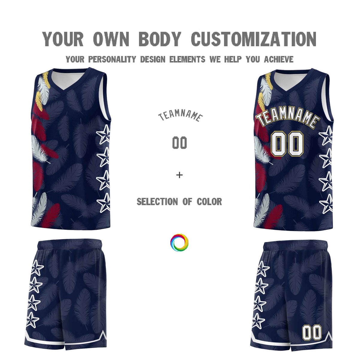 Custom Youth Basketball Jersey Navy White Feather Series Sports Uniform