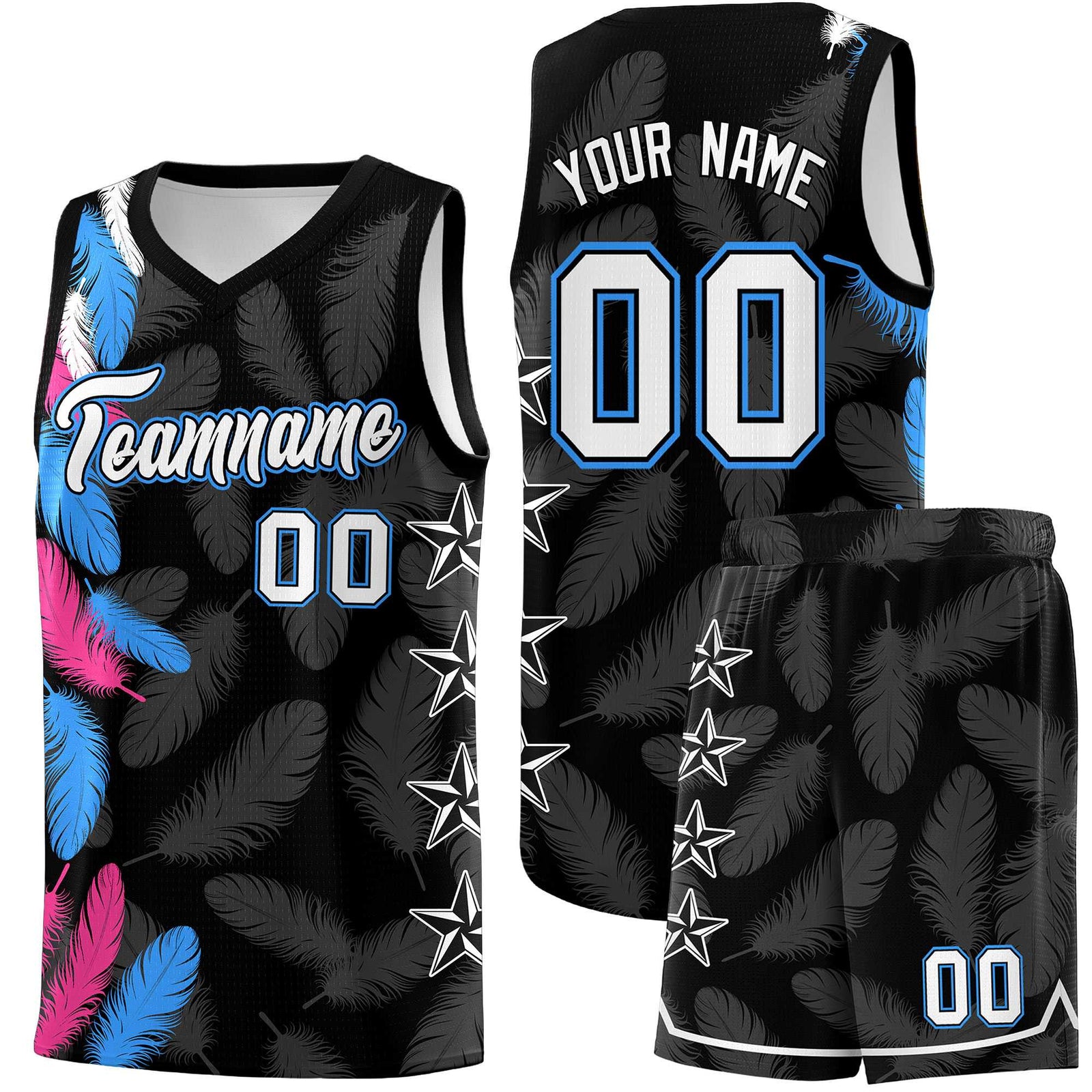 Custom Youth Basketball Jersey Black White Feather Series Sports Uniform