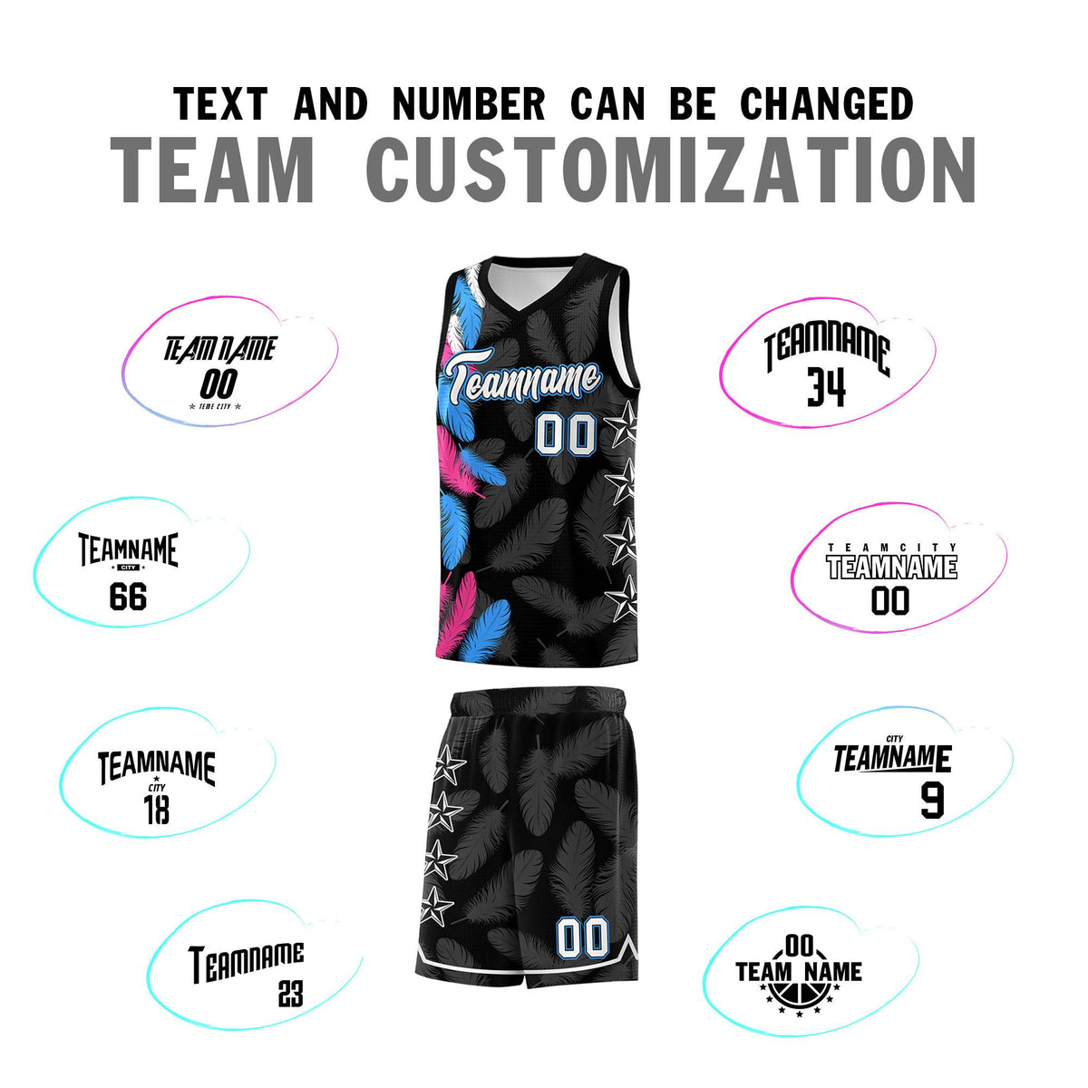 Custom Youth Basketball Jersey Black White Feather Series Sports Uniform