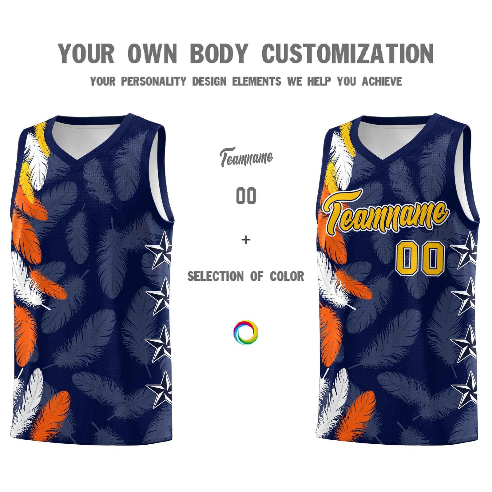 Custom Youth Basketball Jersey Navy Gold Feather Series Sports Uniform