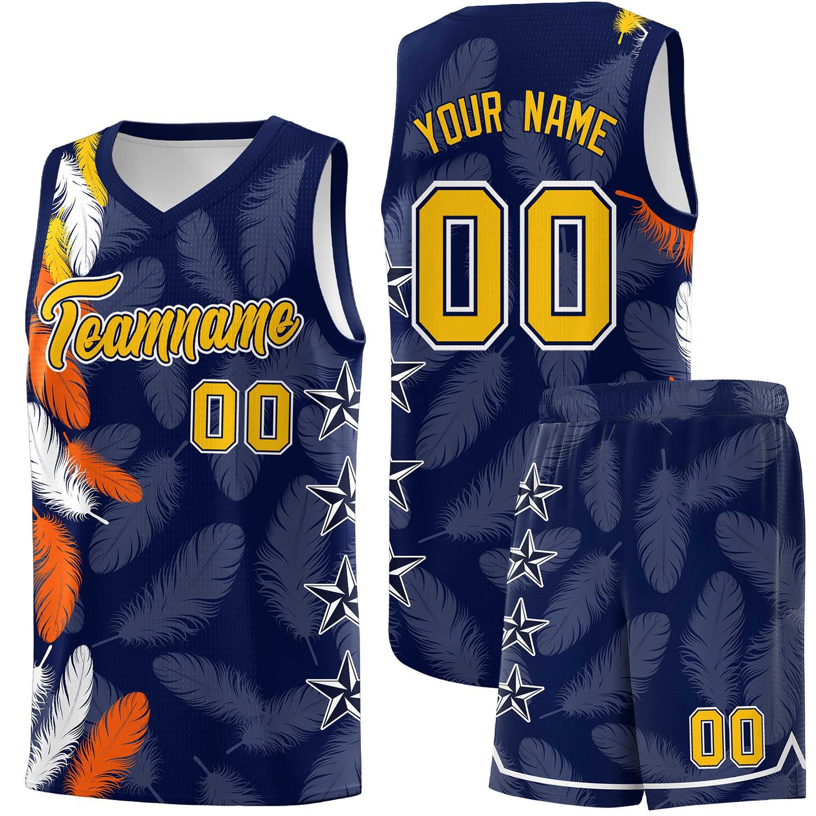 Custom Youth Basketball Jersey Navy Gold Feather Series Sports Uniform