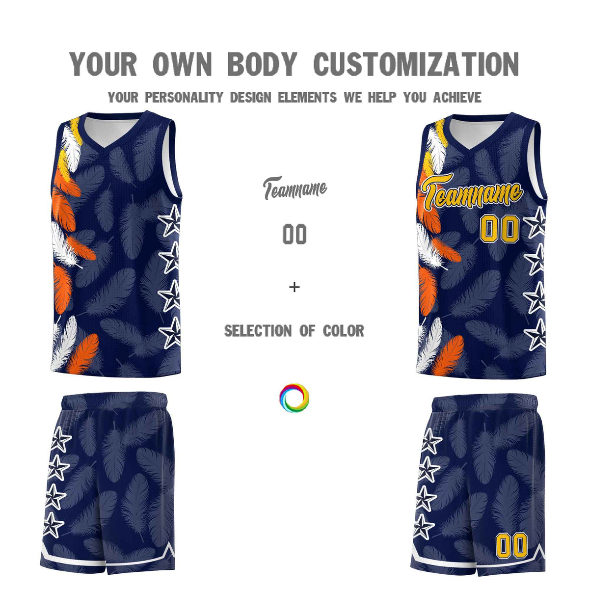 Custom Youth Basketball Jersey Navy Gold Feather Series Sports Uniform