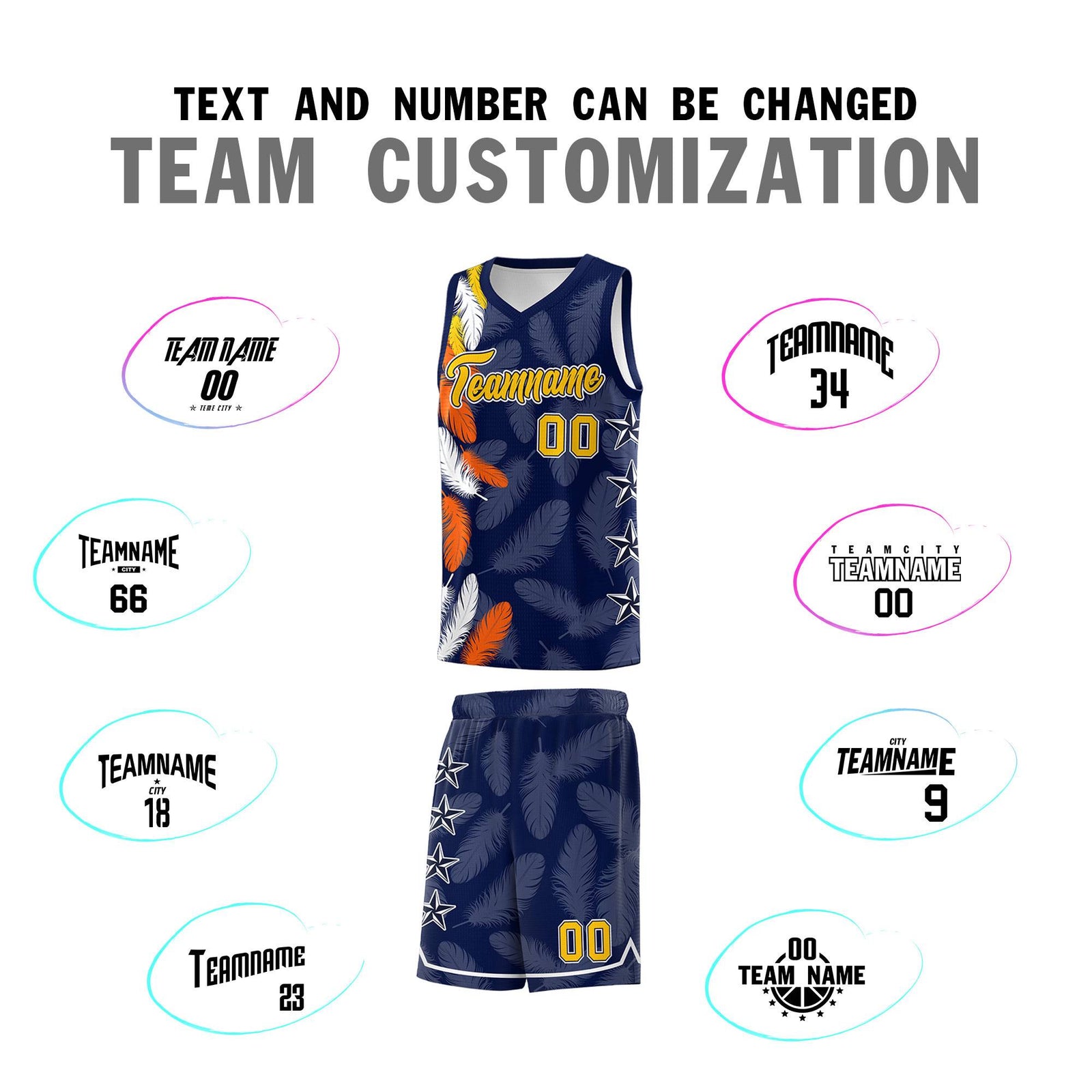 Custom Youth Basketball Jersey Navy Gold Feather Series Sports Uniform
