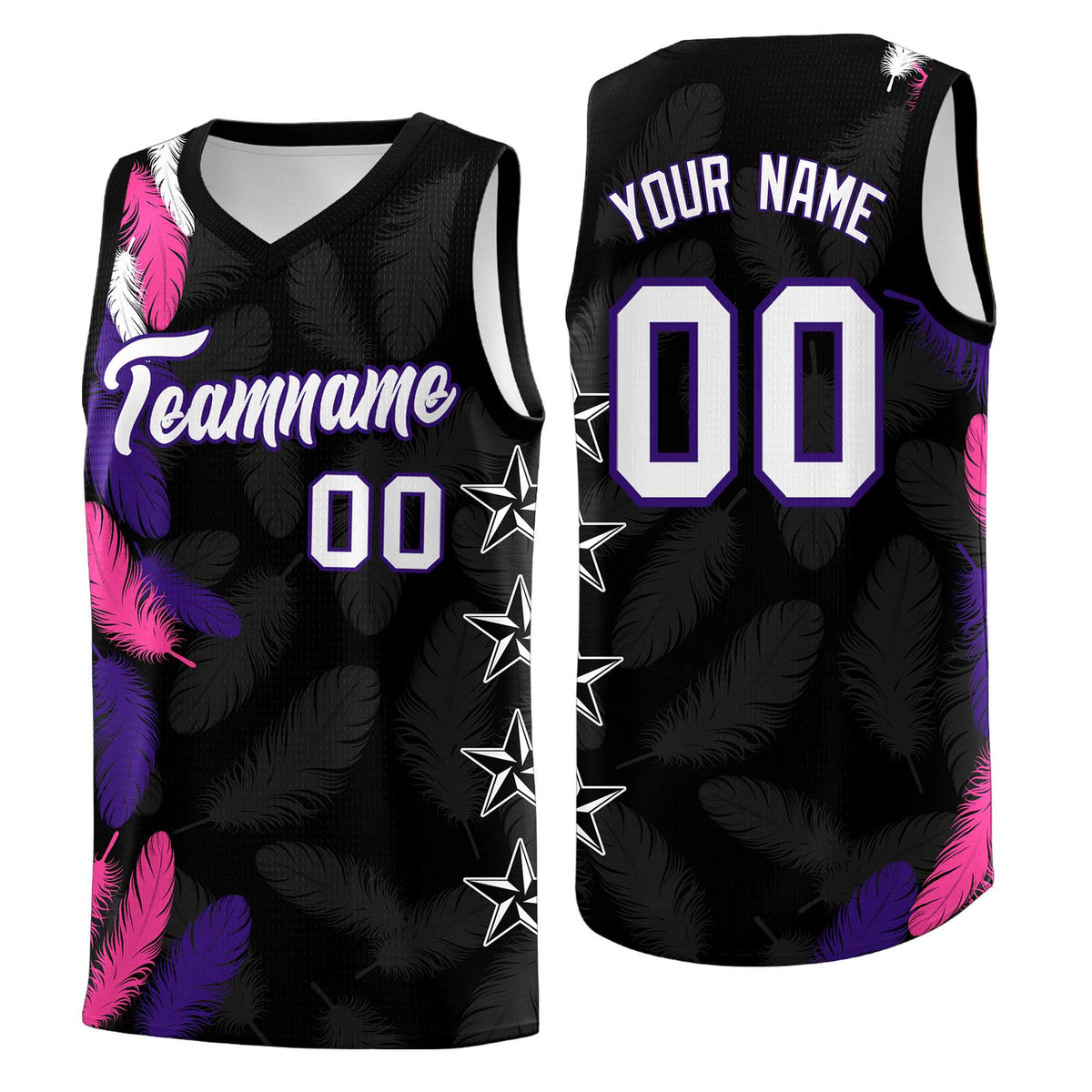 Custom Youth Basketball Jersey Black White Feather Series Sports Uniform