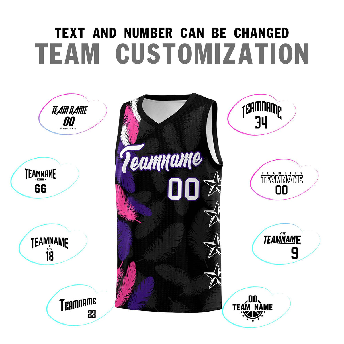 Custom Youth Basketball Jersey Black White Feather Series Sports Uniform