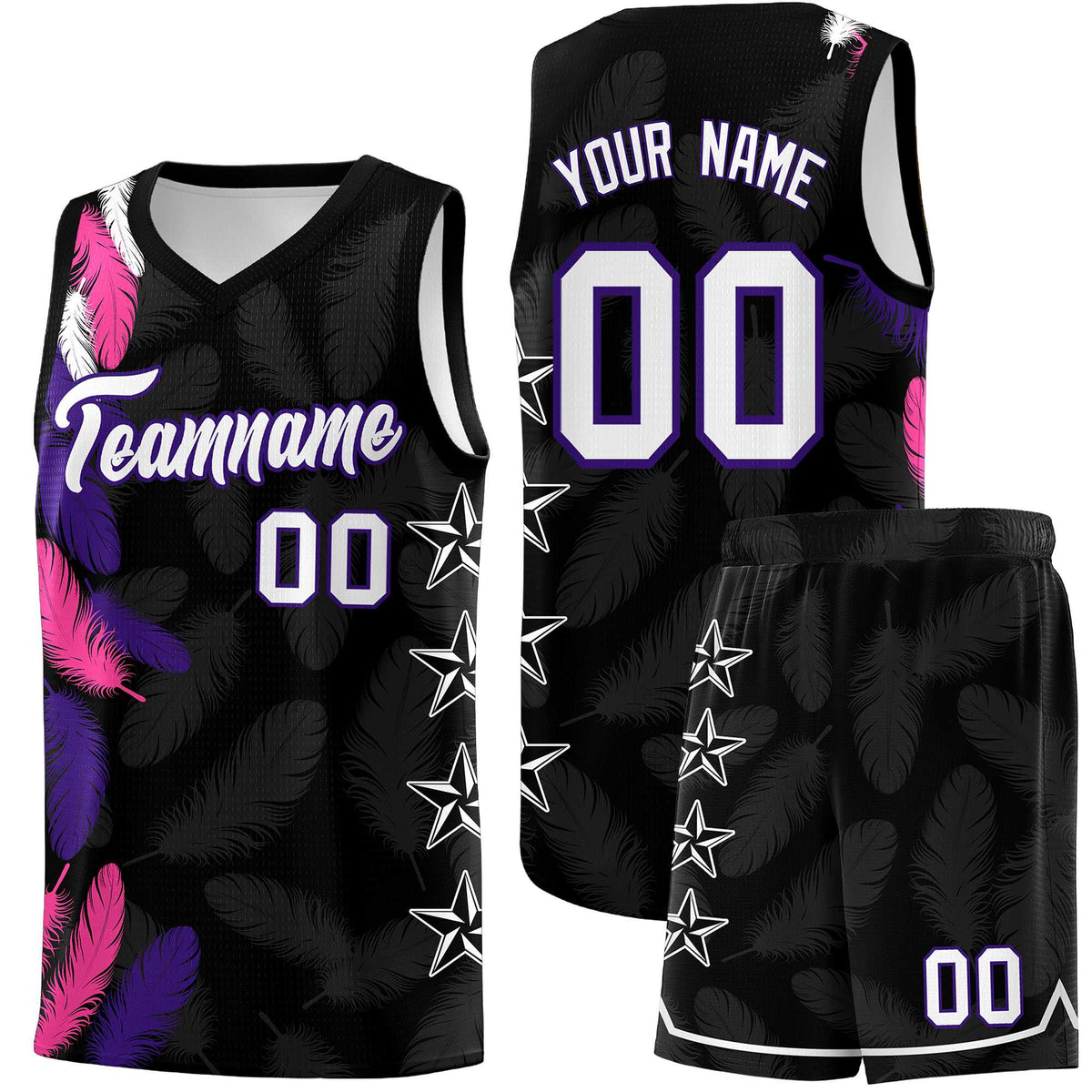 Custom Youth Basketball Jersey Black White Feather Series Sports Uniform