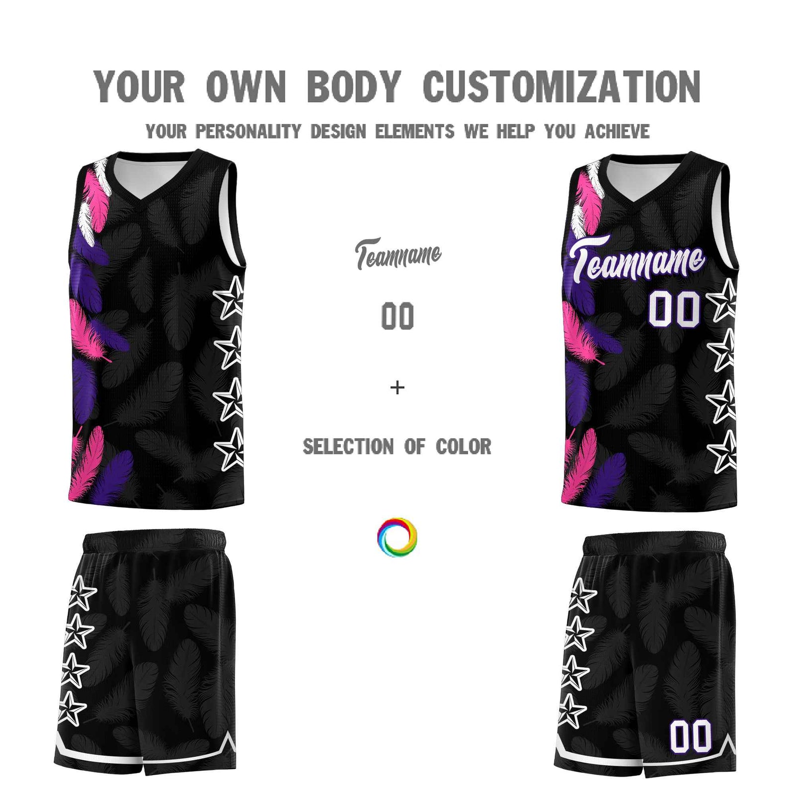 Custom Youth Basketball Jersey Black White Feather Series Sports Uniform