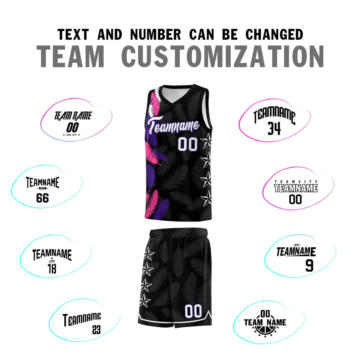 Custom Youth Basketball Jersey Black White Feather Series Sports Uniform