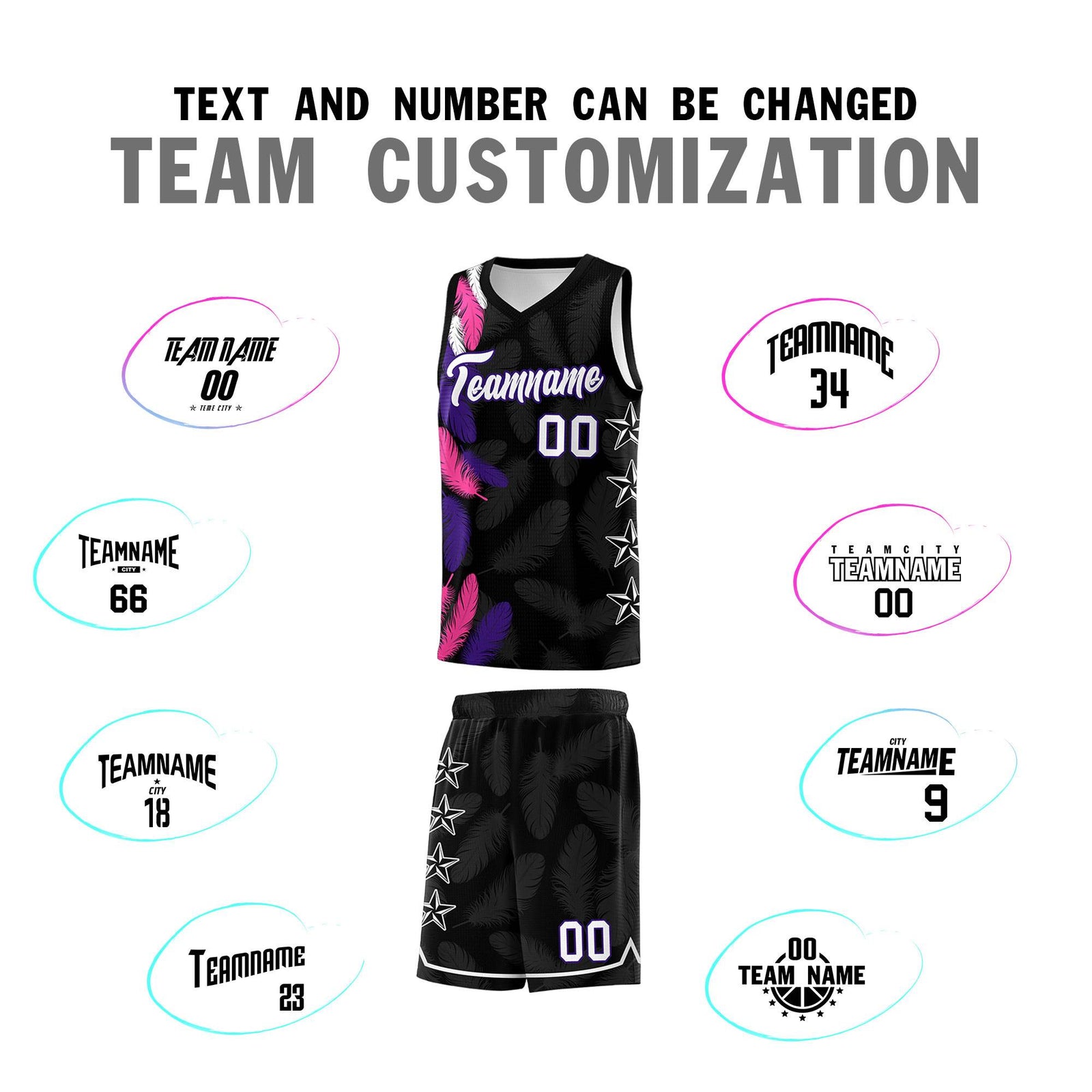 Custom Youth Basketball Jersey Black White Feather Series Sports Uniform