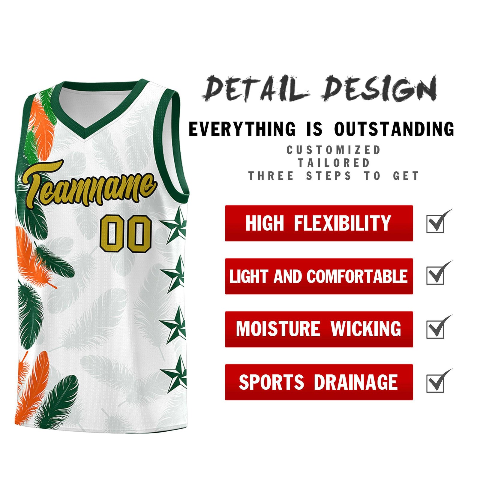 Custom Youth Basketball Jersey White Old Gold Feather Series Sports Uniform