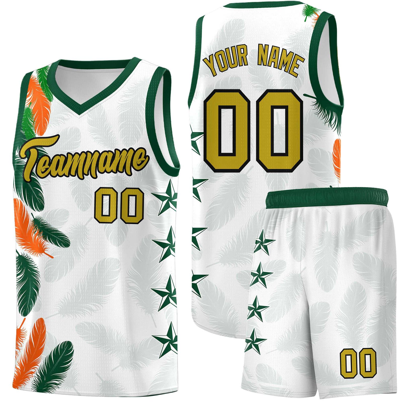 Custom Youth Basketball Jersey White Old Gold Feather Series Sports Uniform