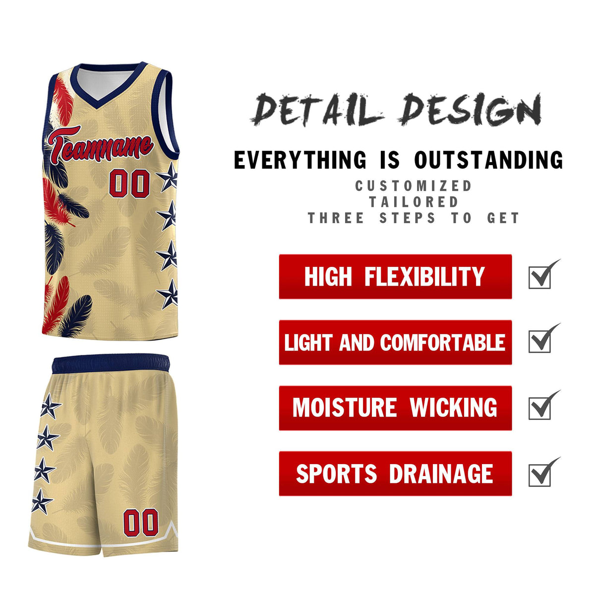 Custom Youth Basketball Jersey Khaki Red Feather Series Sports Uniform