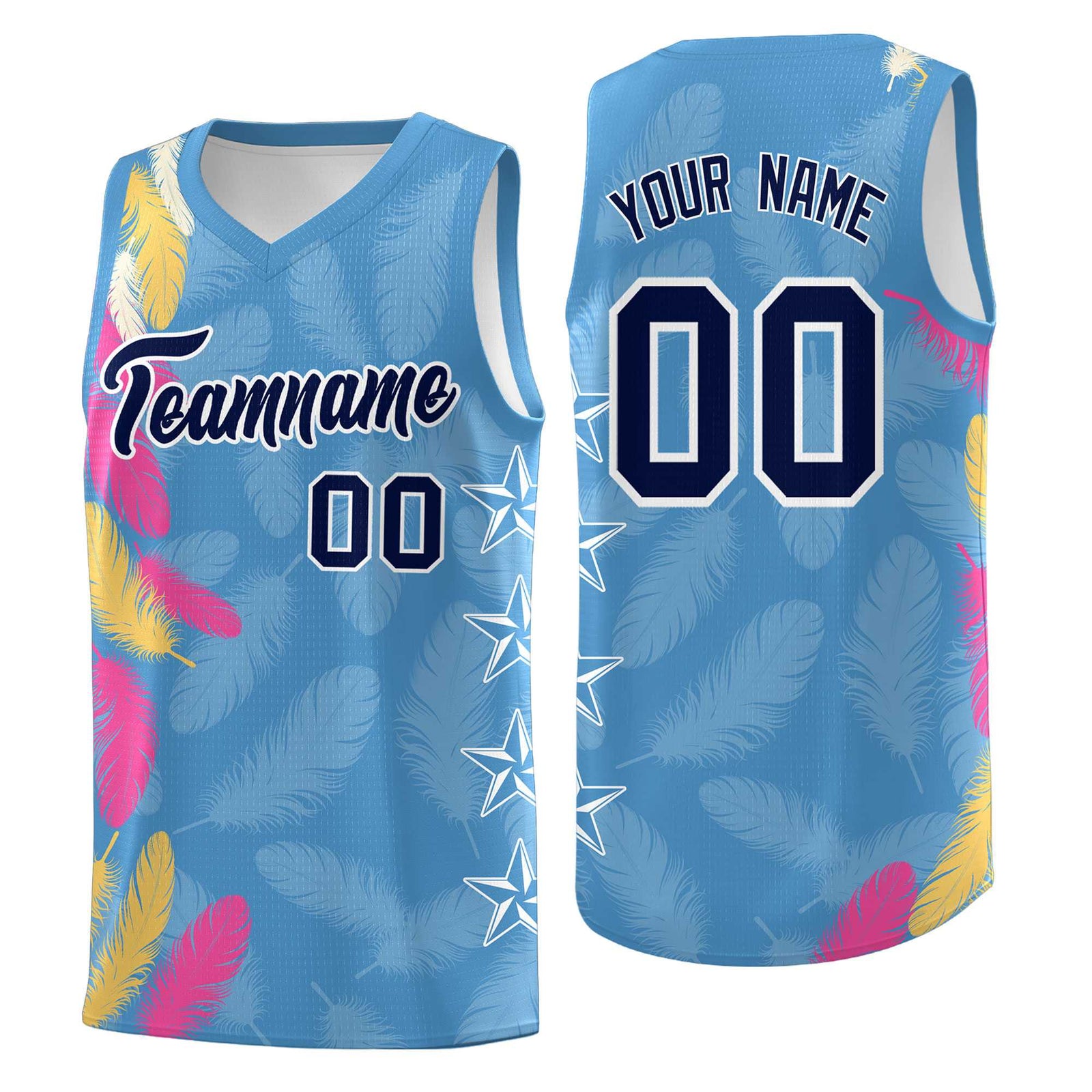 Custom Youth Basketball Jersey Light Blue Navy Feather Series Sports Uniform