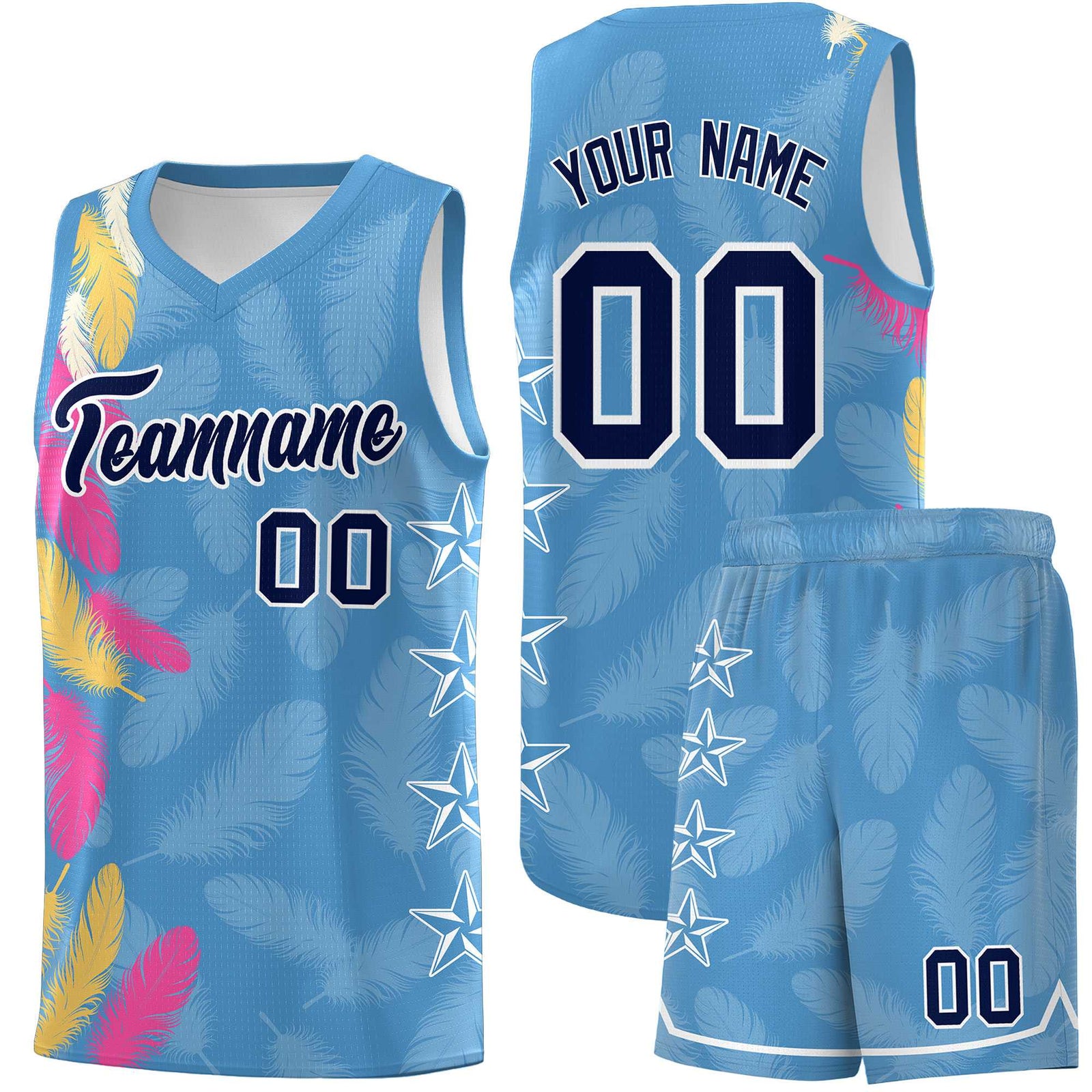 Custom Youth Basketball Jersey Light Blue Navy Feather Series Sports Uniform