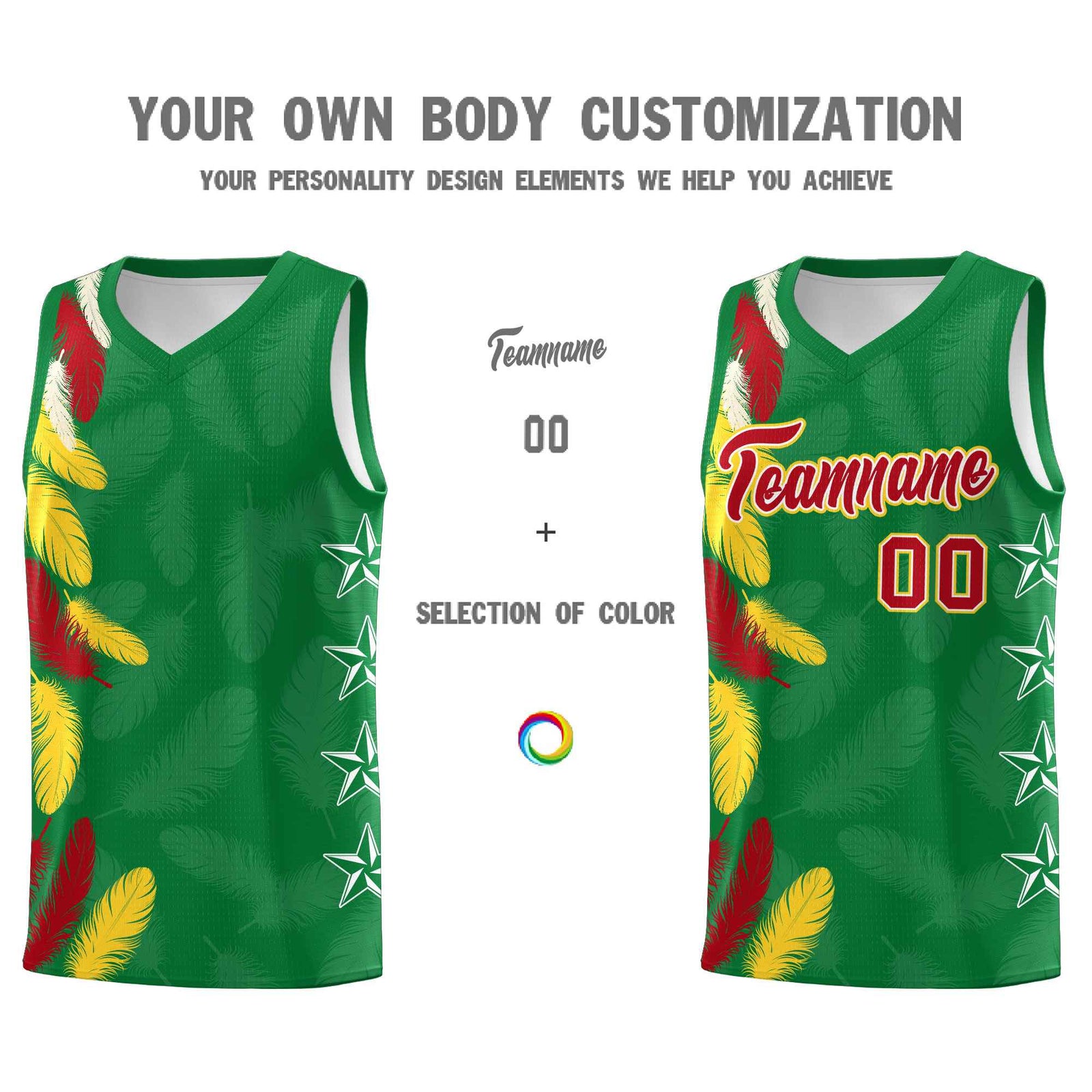 Custom Youth Basketball Jersey Kelly Green Red Feather Series Sports Uniform