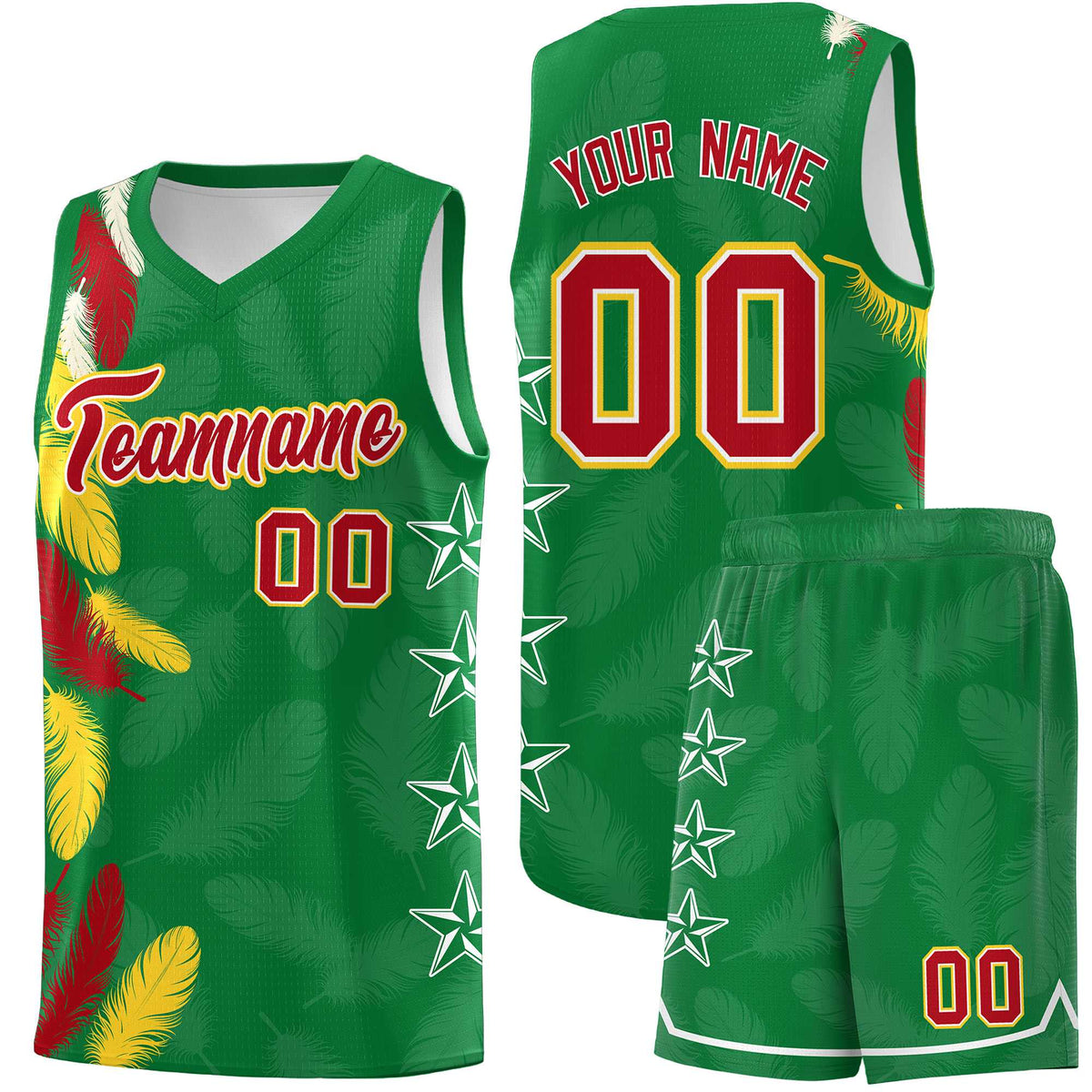 Custom Youth Basketball Jersey Kelly Green Red Feather Series Sports Uniform