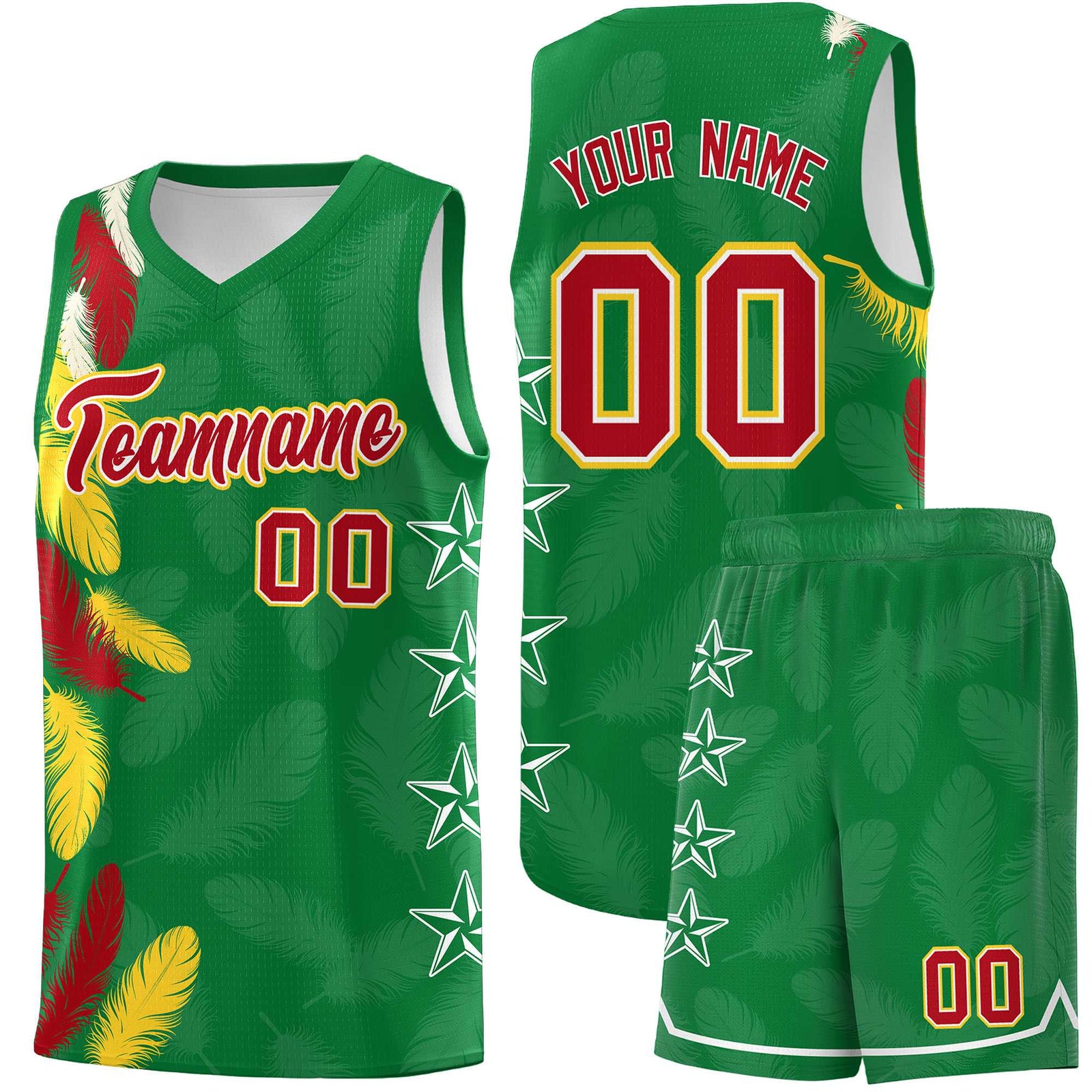 Custom Youth Basketball Jersey Kelly Green Red Feather Series Sports Uniform