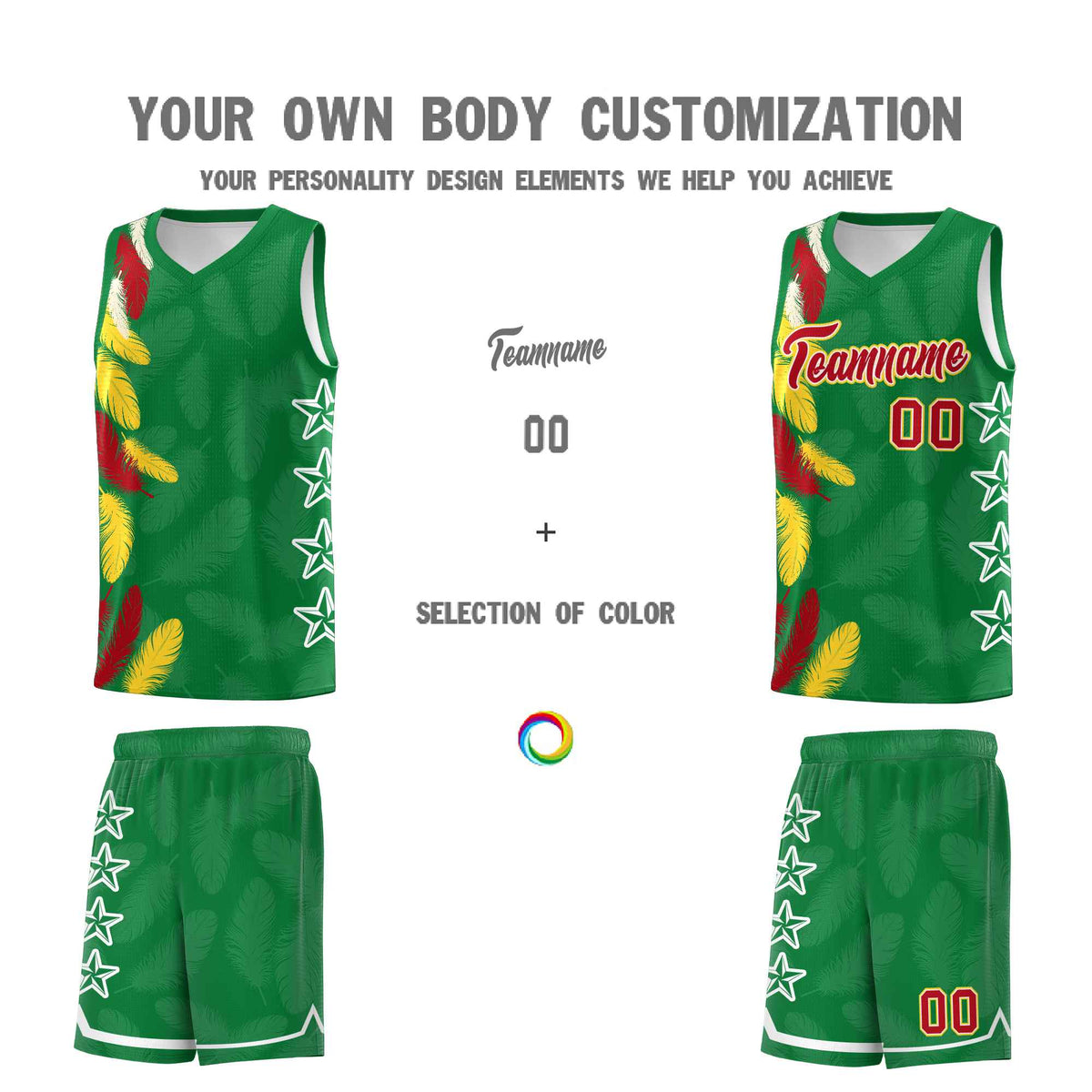 Custom Youth Basketball Jersey Kelly Green Red Feather Series Sports Uniform