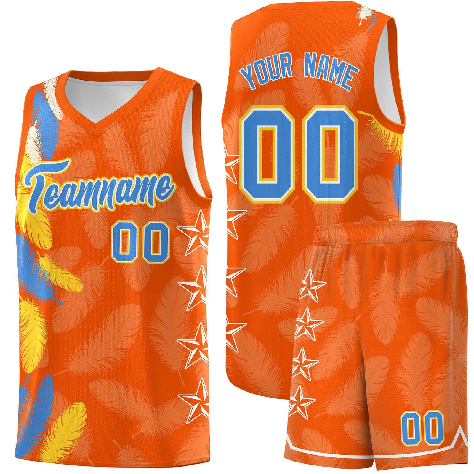 Custom Youth Basketball Jersey Orange Powder Blue Feather Series Sports Uniform