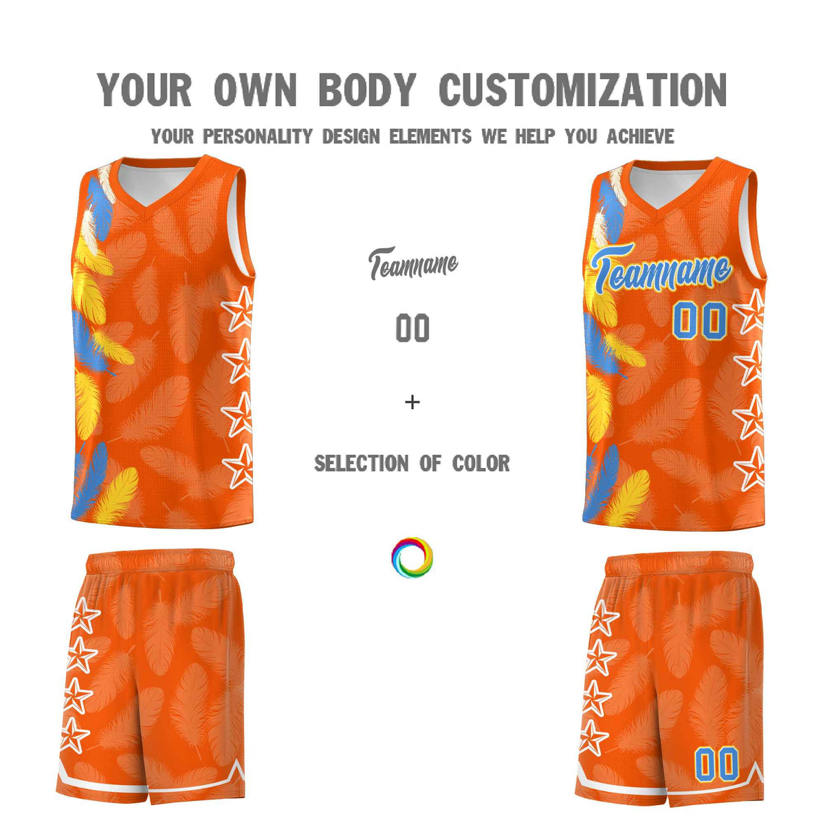 Custom Youth Basketball Jersey Orange Powder Blue Feather Series Sports Uniform