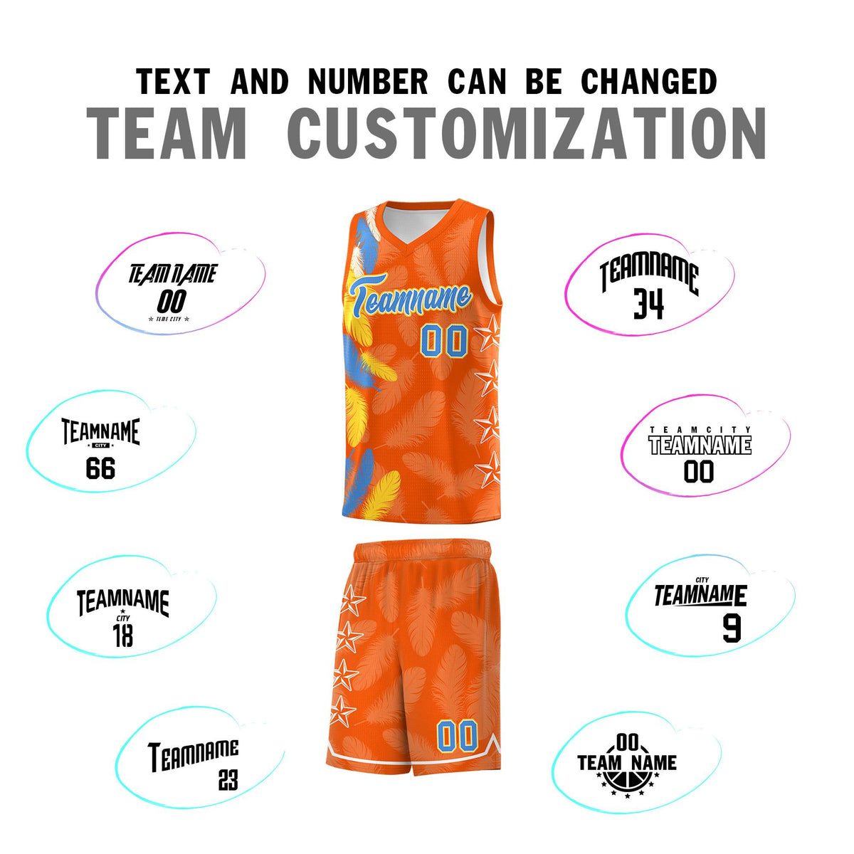 Custom Youth Basketball Jersey Orange Powder Blue Feather Series Sports Uniform