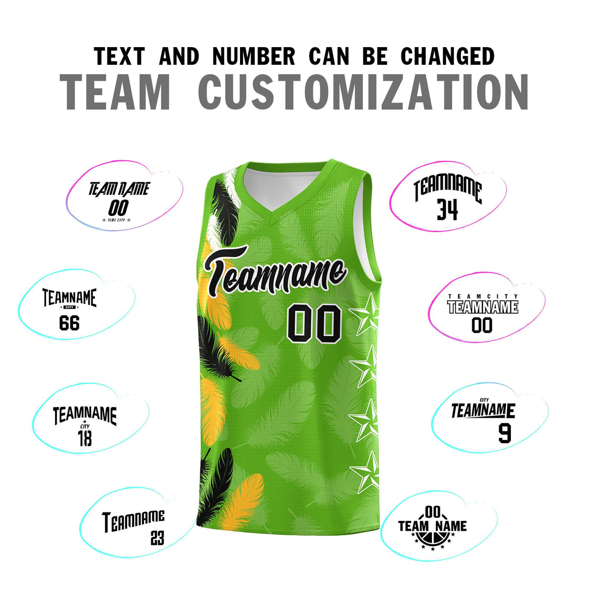 Custom Youth Basketball Jersey Neon Green Black Feather Series Sports Uniform