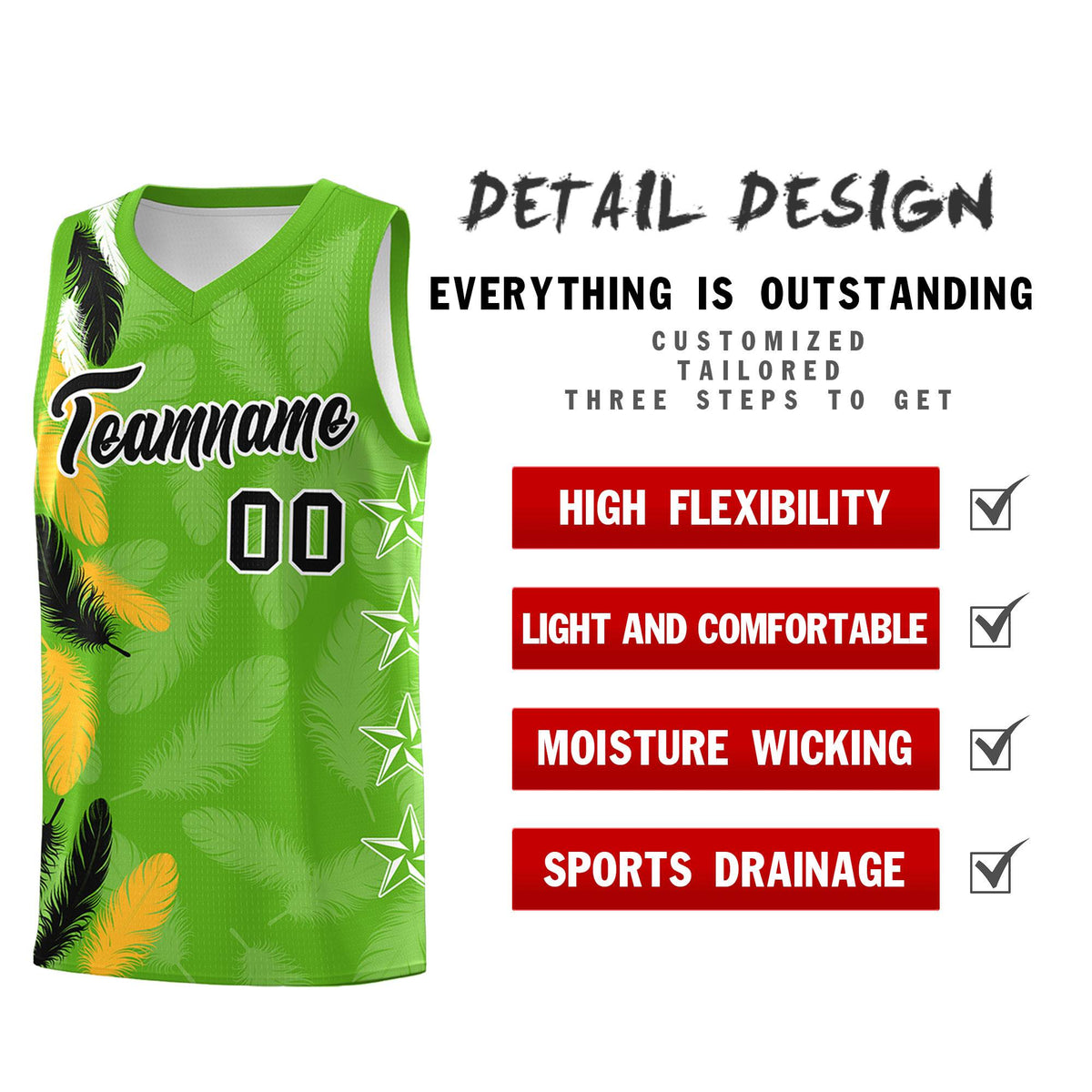 Custom Youth Basketball Jersey Neon Green Black Feather Series Sports Uniform