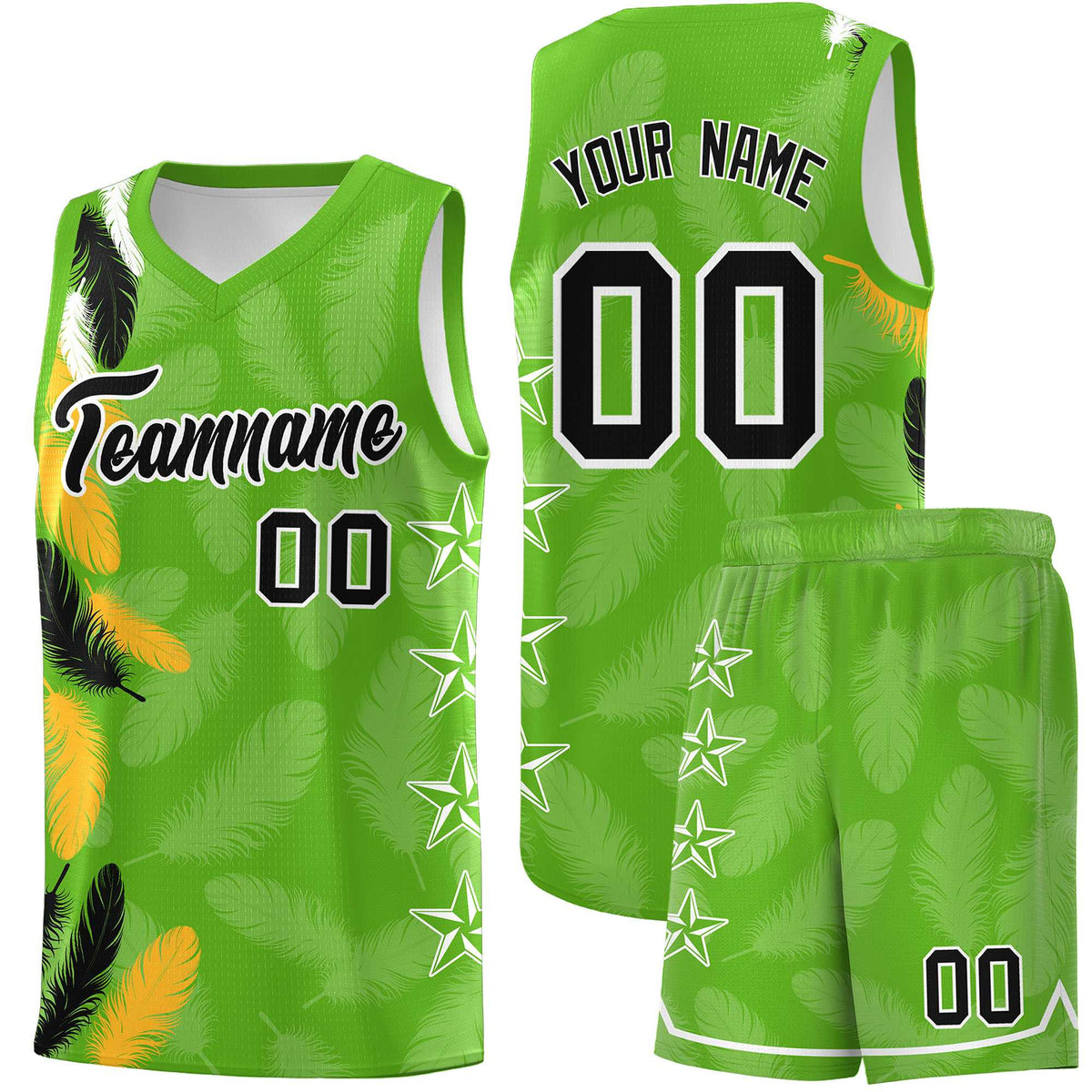 Custom Youth Basketball Jersey Neon Green Black Feather Series Sports Uniform