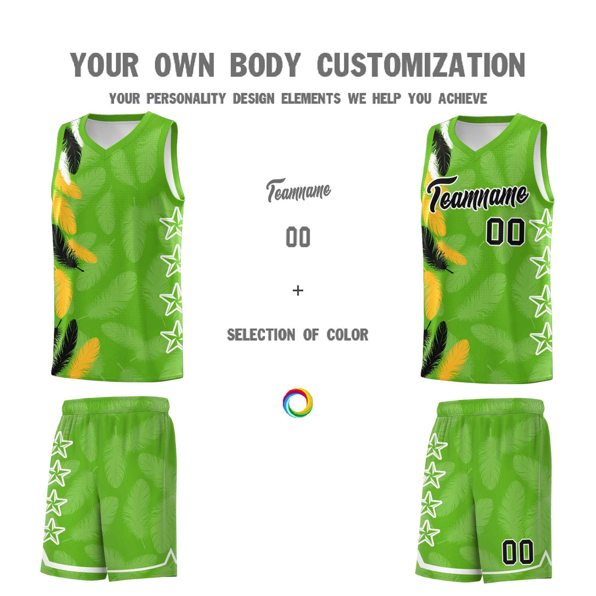 Custom Youth Basketball Jersey Neon Green Black Feather Series Sports Uniform