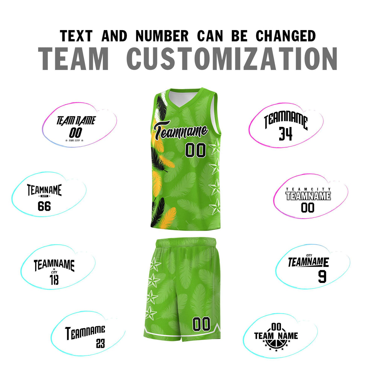 Custom Youth Basketball Jersey Neon Green Black Feather Series Sports Uniform