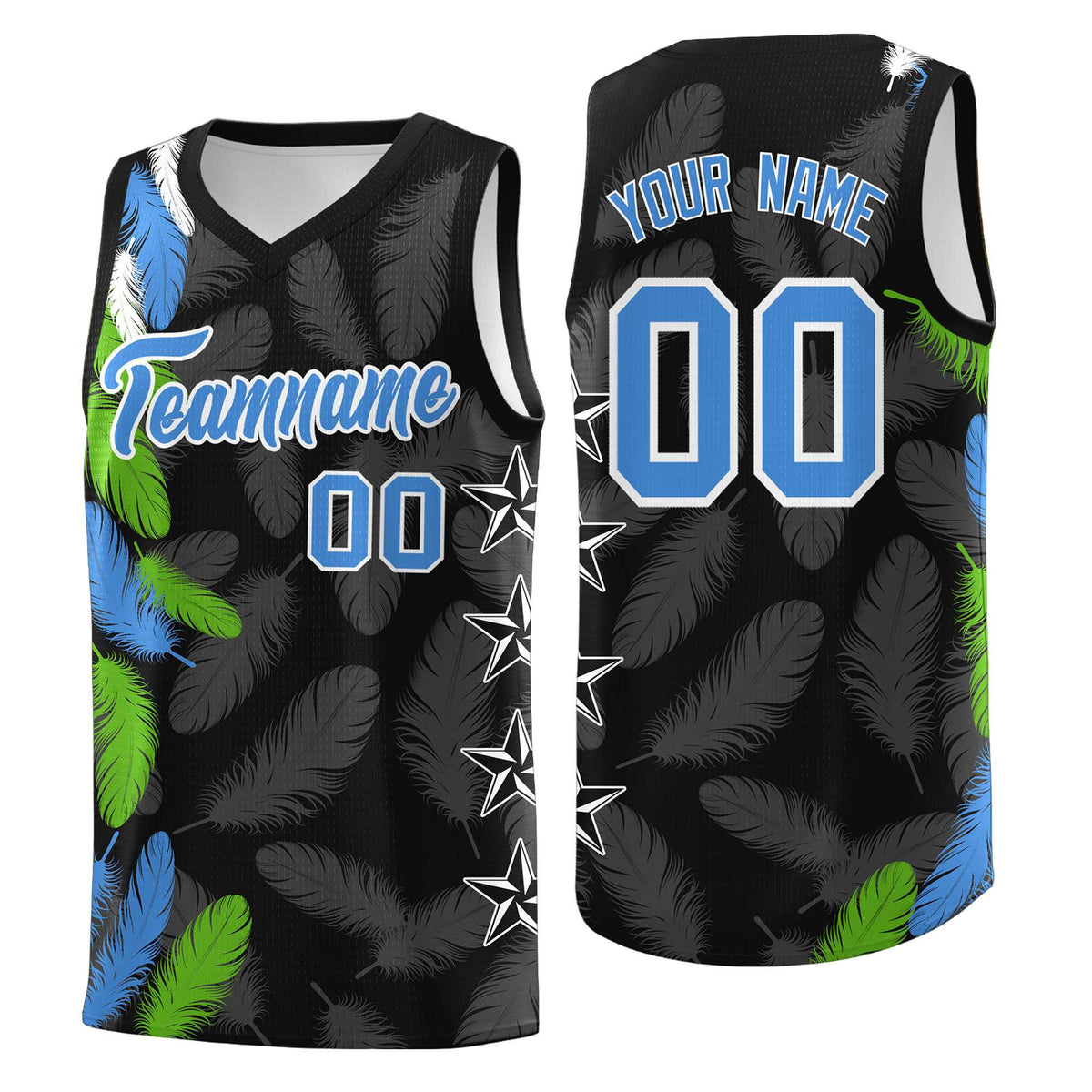 Custom Youth Basketball Jersey Black Powder Blue Feather Series Sports Uniform