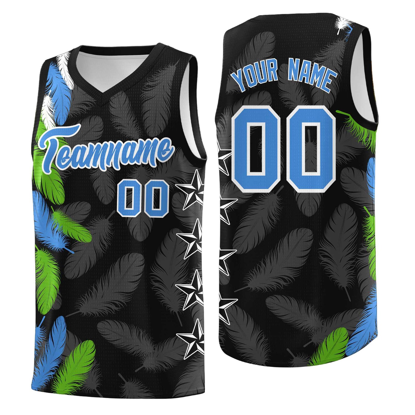 Custom Youth Basketball Jersey Black Powder Blue Feather Series Sports Uniform