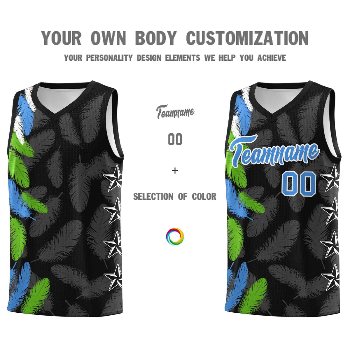 Custom Youth Basketball Jersey Black Powder Blue Feather Series Sports Uniform