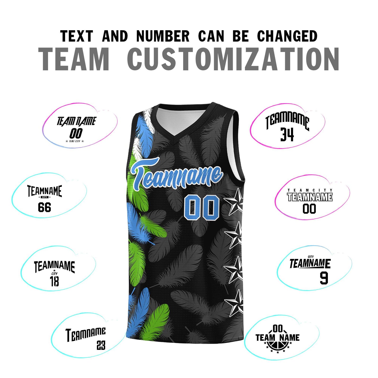 Custom Youth Basketball Jersey Black Powder Blue Feather Series Sports Uniform