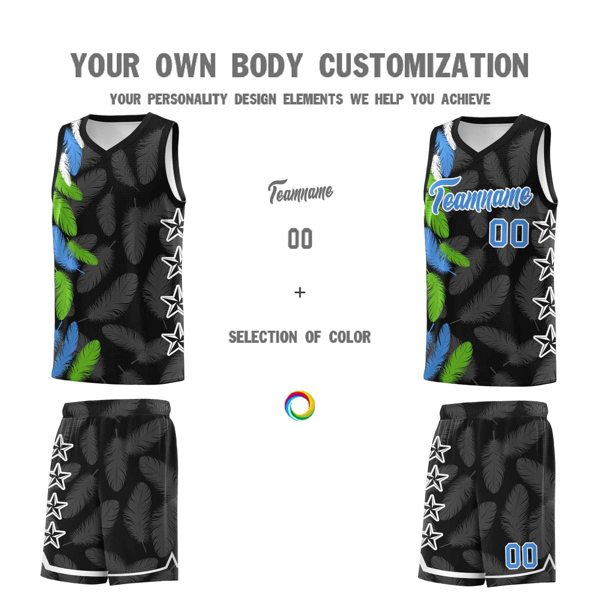 Custom Youth Basketball Jersey Black Powder Blue Feather Series Sports Uniform