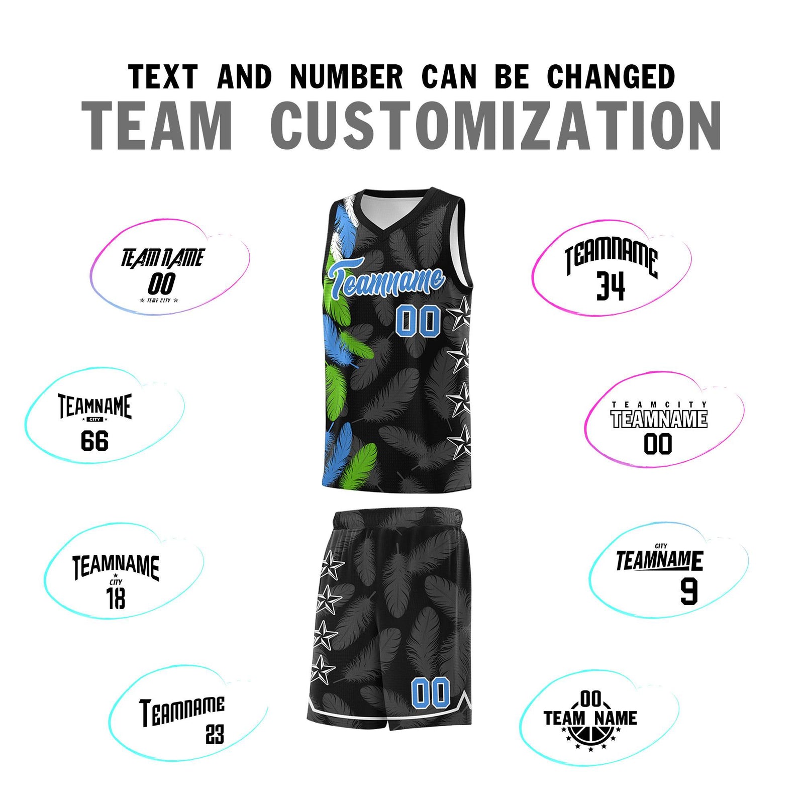 Custom Youth Basketball Jersey Black Powder Blue Feather Series Sports Uniform